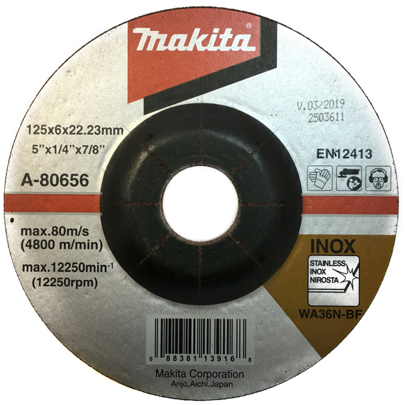 Шліфувальний диск по нержавіючій сталі Makita 125 мм 36N (A-80656)