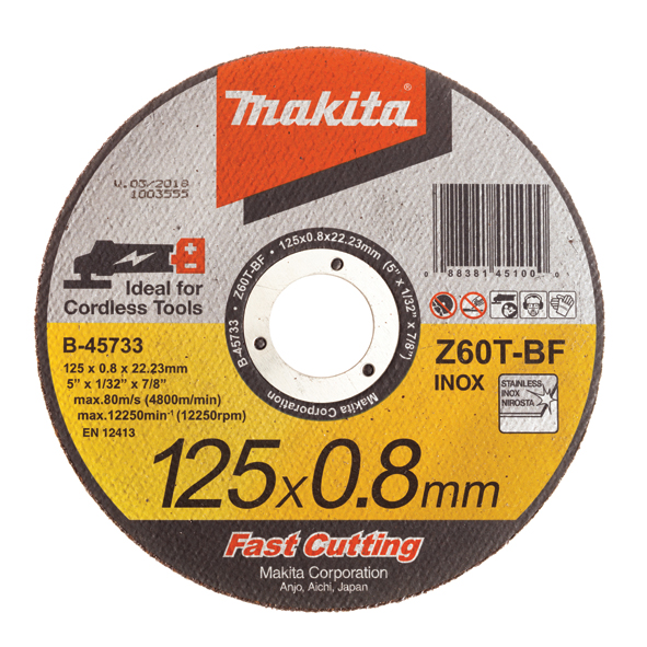 Тонкий відрізний диск для нержавіючої сталі 125х0,8 Z60Т-BF, плаский Makita (B-45733)