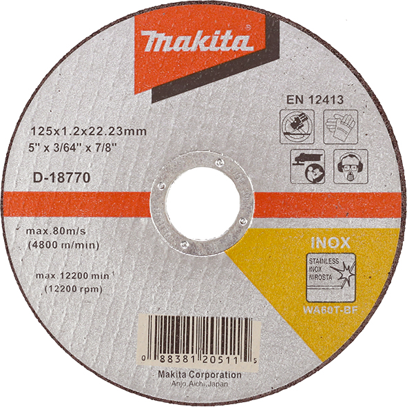 Тонкий відрізний диск для нержавіючої сталі 125х1,2 60Т, плаский Makita (D-18770)