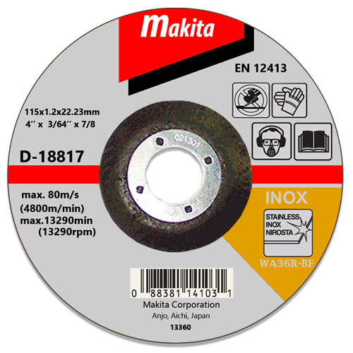 Відрізний диск по нержавійці увігнутий Makita 115 мм (D-18817)