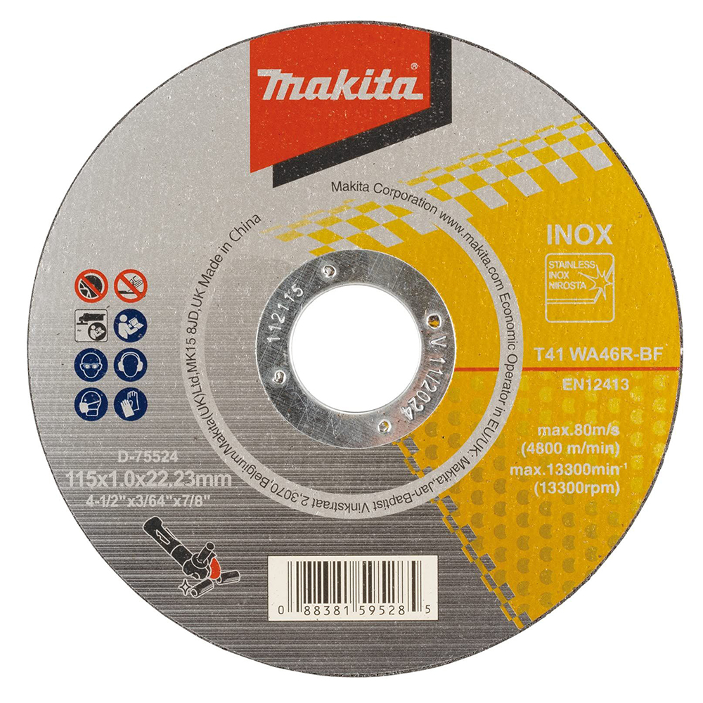 Тонкий відрізний диск для нержавіючої сталі 115х1х22,23мм 46R, плаский Makita (D-75524)