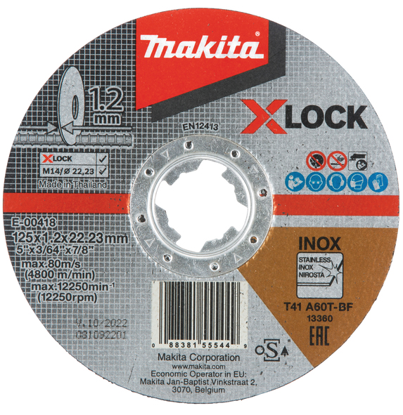 Відрізний диск з нержавіючої сталі плоский Makita 125 мм X-LOCK (E-00418)