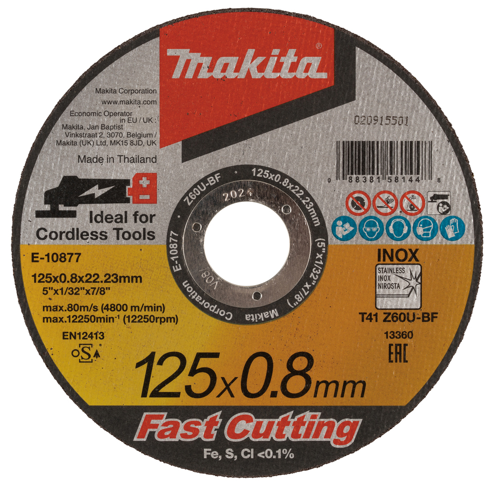 Диск відрізний Z60T 125x0.8x22.23 по нержавіючой сталі плоский Makita 125 мм (E-10877)