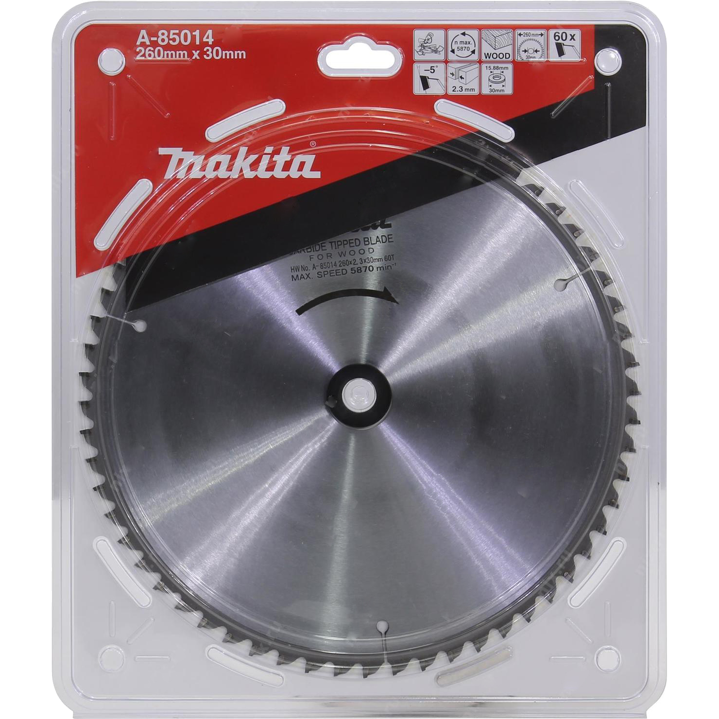 Пиляльний диск Makita SPECIALIZED: дерево 260х30/15,88 мм 60Т (A-85014) Пиляльний диск Makita SPECIALIZED: дерево 260х30/15,88 мм 60Т (A-85014)