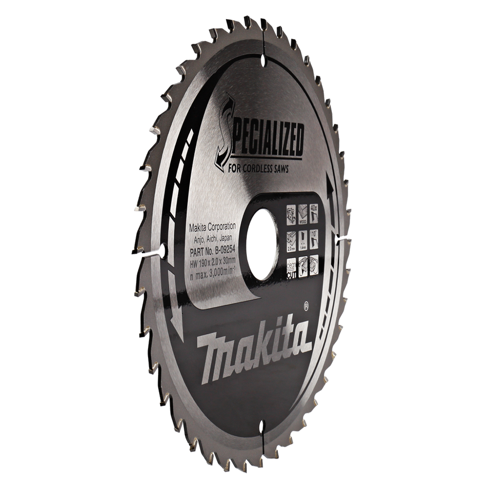 Пиляльний диск Makita для акумуляторних пил SPECIALIZED: дерево 190х30 мм 40Т (B-09254) Пиляльний диск Makita для акумуляторних пил SPECIALIZED: дерево 190х30 мм 40Т (B-09254)