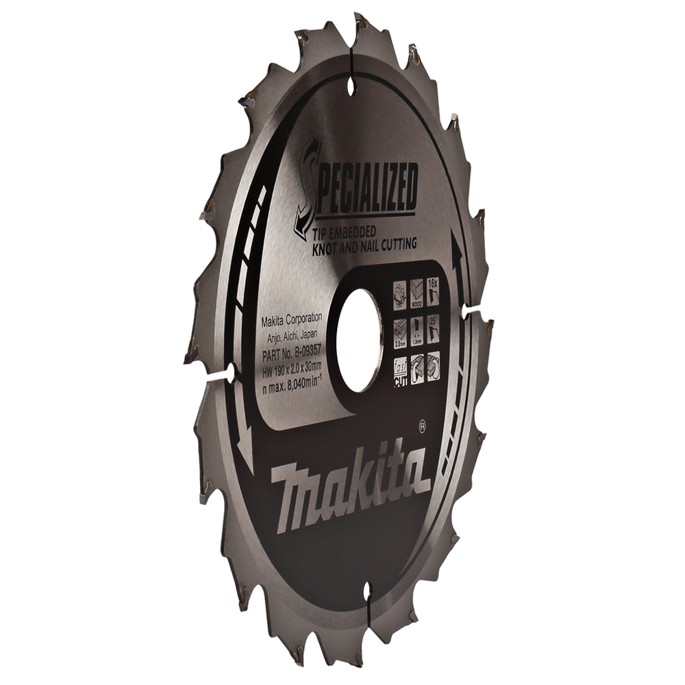 Пиляльний диск Makita SPECIALIZED: дерево з цвяхами 190 мм 16 зубів (B-09357) Пиляльний диск Makita SPECIALIZED: дерево з цвяхами 190 мм 16 зубів (B-09357)