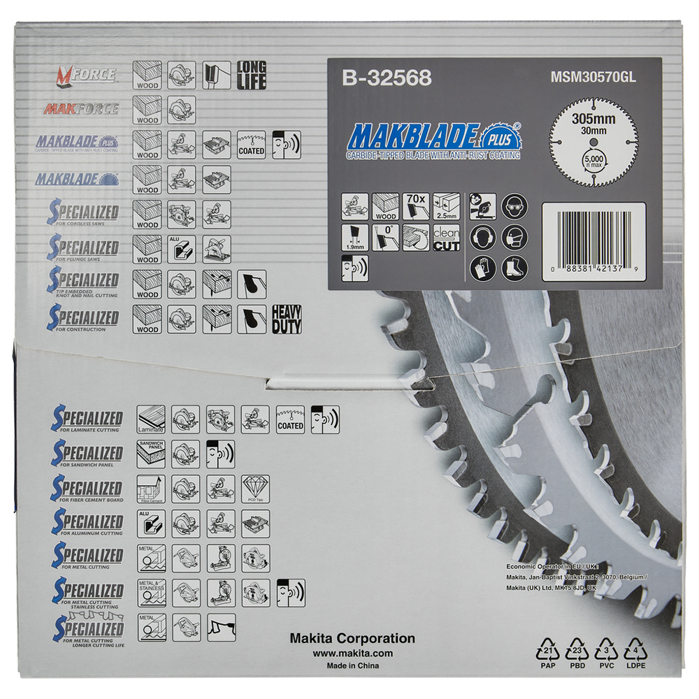 Пиляльний диск по деревині MAKBlade PLUS 305x30 мм 70T Makita (B-32568) Пиляльний диск по деревині MAKBlade PLUS 305x30 мм 70T Makita (B-32568)