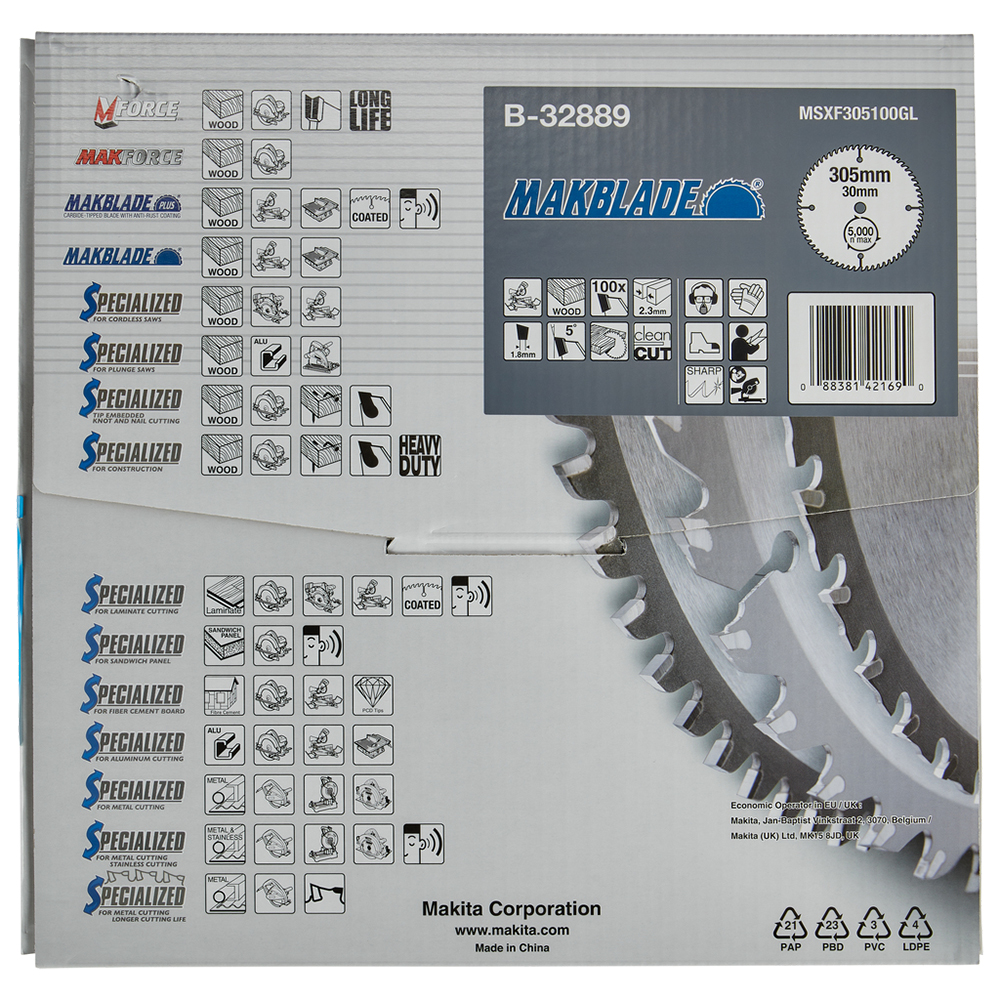 Пиляльний диск Makita MAKBlade: дерево 305 мм 100 зубів (B-32889) Пиляльний диск Makita MAKBlade: дерево 305 мм 100 зубів (B-32889)