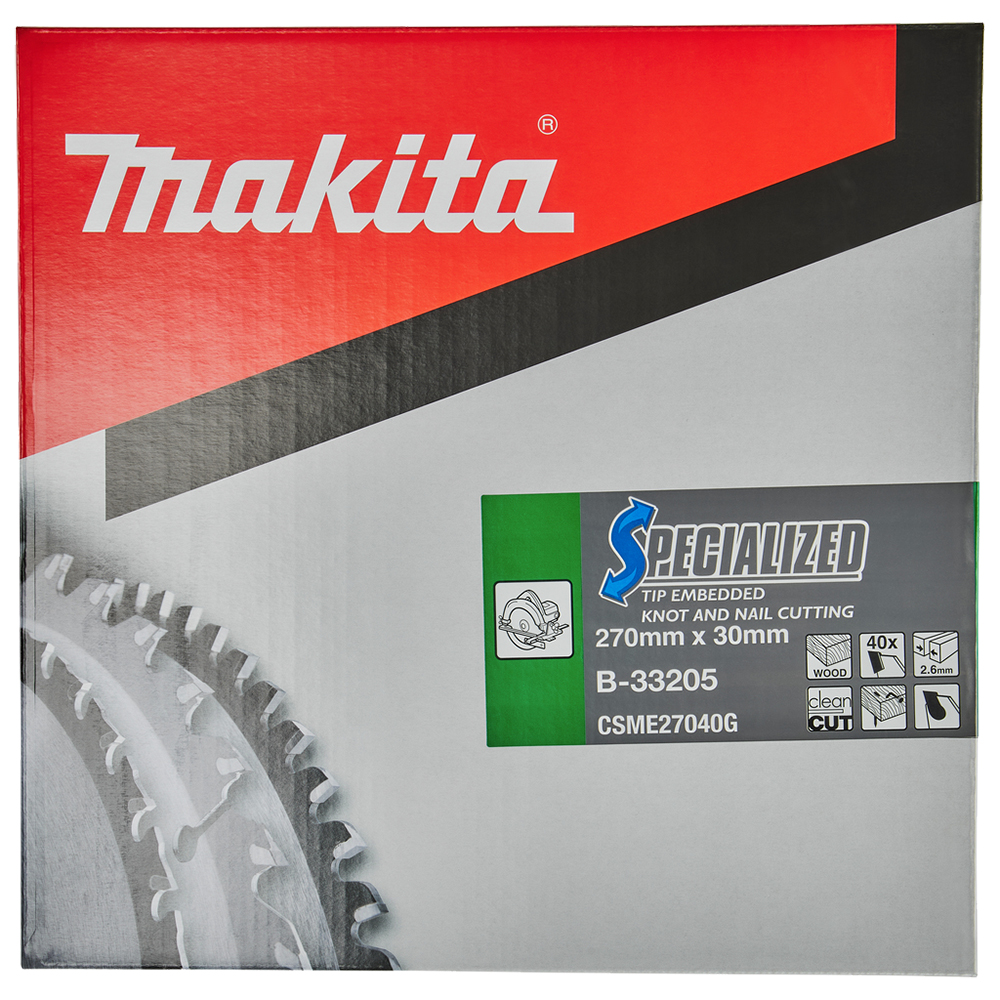 Пиляльний диск по деревині з цвяхами Specialized 270x30 мм 40T Makita (B-33205) Пиляльний диск по деревині з цвяхами Specialized 270x30 мм 40T Makita (B-33205)