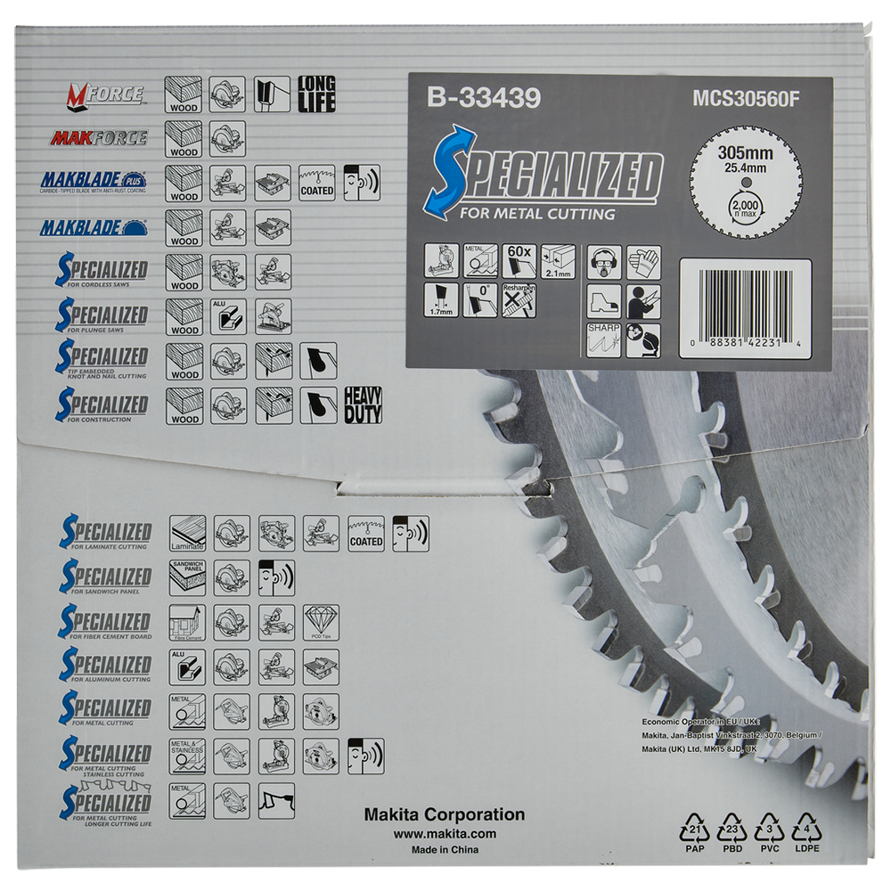 Пяляльний диск SPECIALIZED: сталь 305x25,4 мм 60T Makita (B-33439) підходить для LC1230N Пяляльний диск SPECIALIZED: сталь 305x25,4 мм 60T Makita (B-33439) підходить для LC1230N