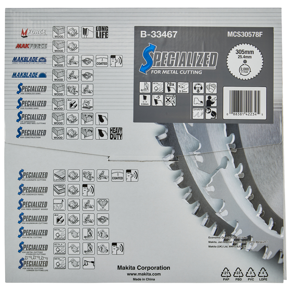 Пиляльний диск SPECIALIZED: сталь Makita 305 мм 25,4 78 зубів (B-33467) підходить для LC1230N Пиляльний диск SPECIALIZED: сталь Makita 305 мм 25,4 78 зубів (B-33467) підходить для LC1230N