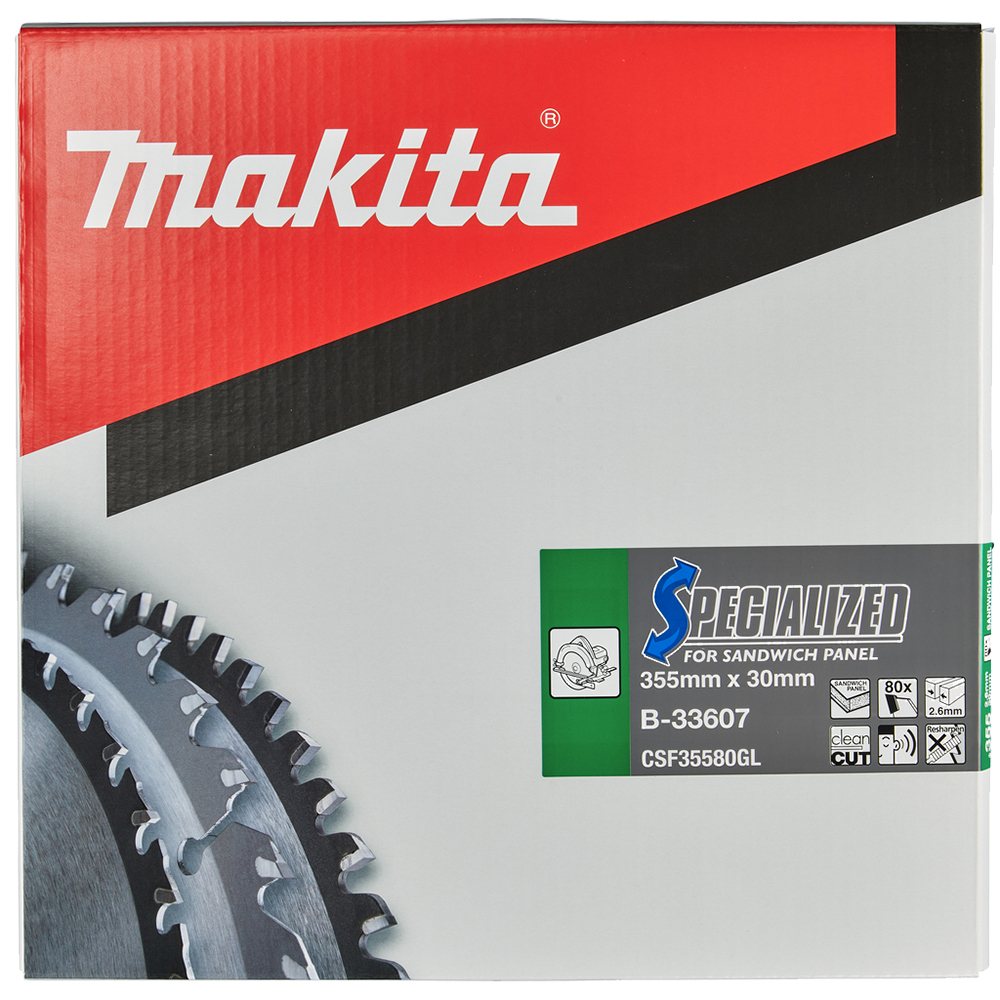 Пиляльний диск Specialized 355x30 мм 80T: сендвіч панелі Makita (B-33607) Пиляльний диск Specialized 355x30 мм 80T: сендвіч панелі Makita (B-33607)