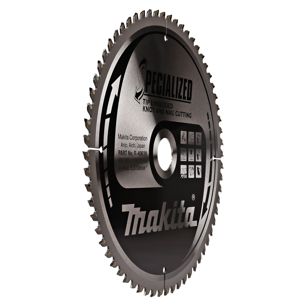Пиляльний диск SPECIALIZED 260x30 мм 64T: дерево з цвяхами Makita (B-40630) Пиляльний диск SPECIALIZED 260x30 мм 64T: дерево з цвяхами Makita (B-40630)