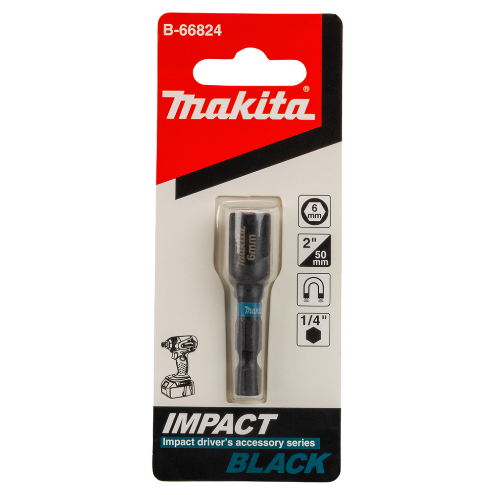 Магнітна торцева насадка 6мм x 50мм Impact Black Makita (B-66824) Магнітна торцева насадка 6мм x 50мм Impact Black Makita (B-66824)