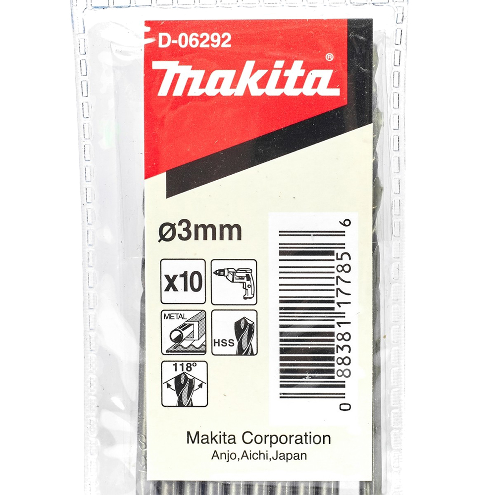 Свердла HSS по металу 3x61 мм Makita 10 шт (D-06292) Свердла HSS по металу 3x61 мм Makita 10 шт (D-06292)