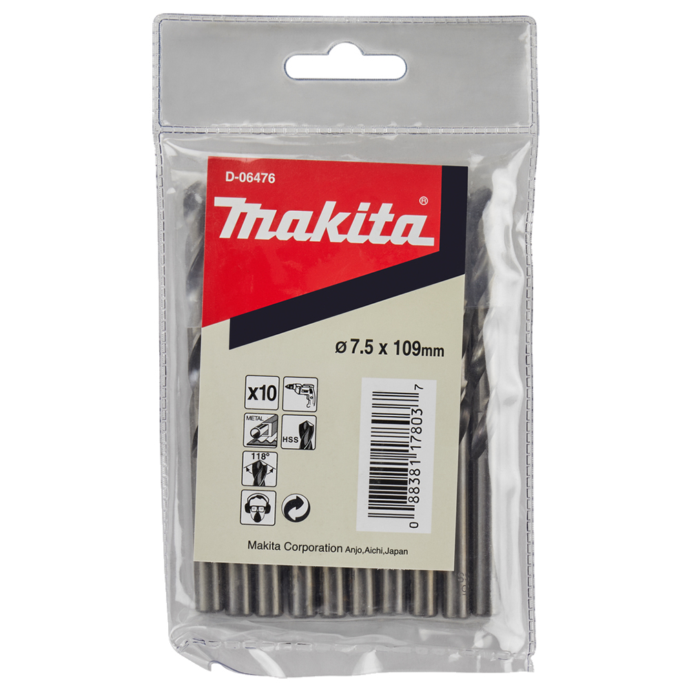 Свердла HSS по металу 7,5x109 мм Makita 10 шт (D-06476) Свердла HSS по металу 7,5x109 мм Makita 10 шт (D-06476)