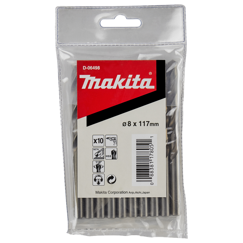 Свердла HSS по металу 8x117 мм Makita 10 шт (D-06498) Свердла HSS по металу 8x117 мм Makita 10 шт (D-06498)