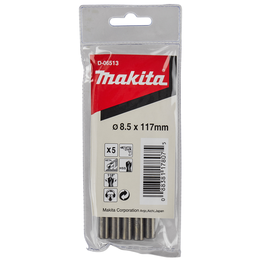 Сверлда HSS по металу 8,5x117 мм Makita 5 шт (D-06513) Сверлда HSS по металу 8,5x117 мм Makita 5 шт (D-06513)