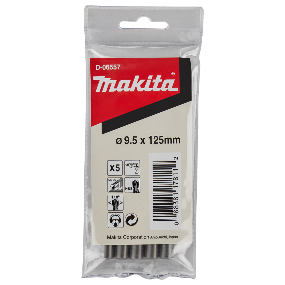 Свердла HSS по металу 9,5x125 мм Makita 5 шт (D-06557) Свердла HSS по металу 9,5x125 мм Makita 5 шт (D-06557)