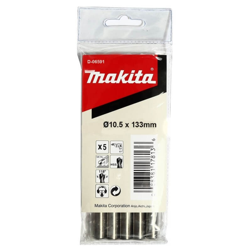 Свердла HSS по металу 10,5x133 мм Makita 5 шт (D-06591) Свердла HSS по металу 10,5x133 мм Makita 5 шт (D-06591)