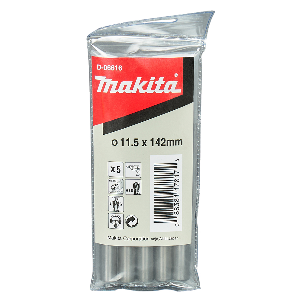 Свердла HSS по металу 11,5x142 мм Makita 5 шт (D-06616) Свердла HSS по металу 11,5x142 мм Makita 5 шт (D-06616)