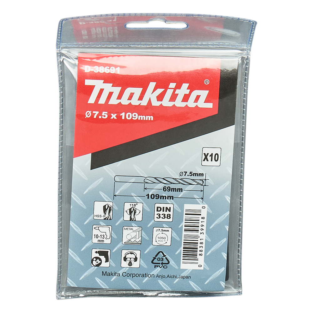 Свердла HSS-R по металу 7,5x109 мм Makita 10 шт (D-38691) Свердла HSS-R по металу 7,5x109 мм Makita 10 шт (D-38691)
