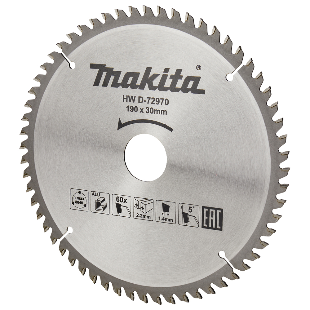 Пиляльний диск Makita TCT: алюміній 190 мм 60 зубів (D-72970) Пиляльний диск Makita TCT: алюміній 190 мм 60 зубів (D-72970)