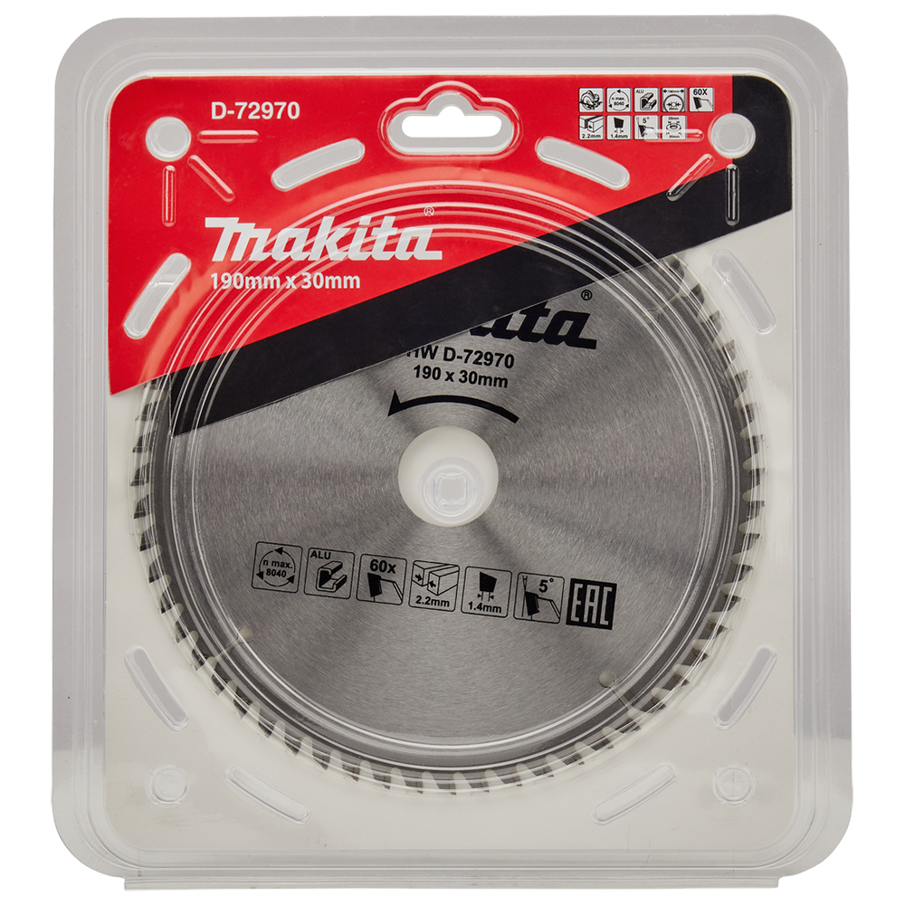 Пиляльний диск Makita TCT: алюміній 190 мм 60 зубів (D-72970) Пиляльний диск Makita TCT: алюміній 190 мм 60 зубів (D-72970)