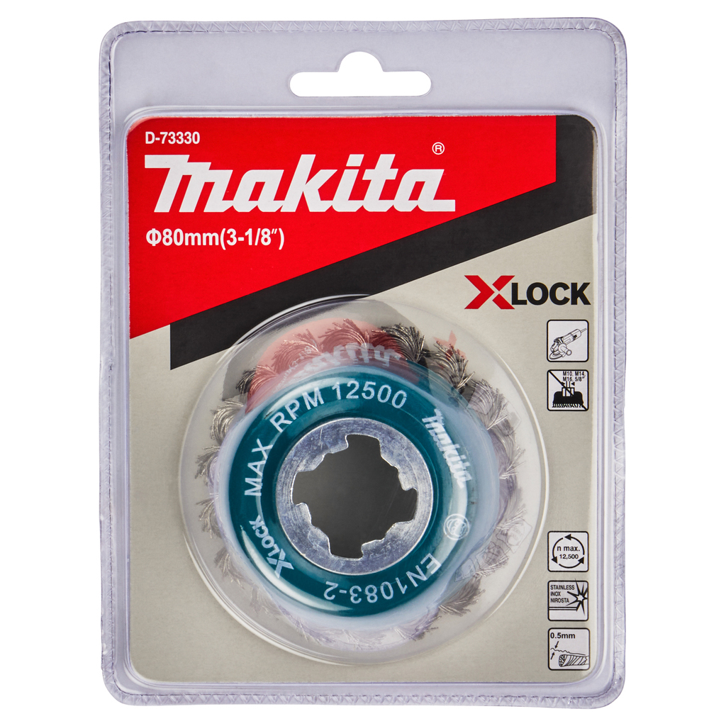 Чашечная щетка c витой проволки 80 мм Makita X-LOCK (D-73330)