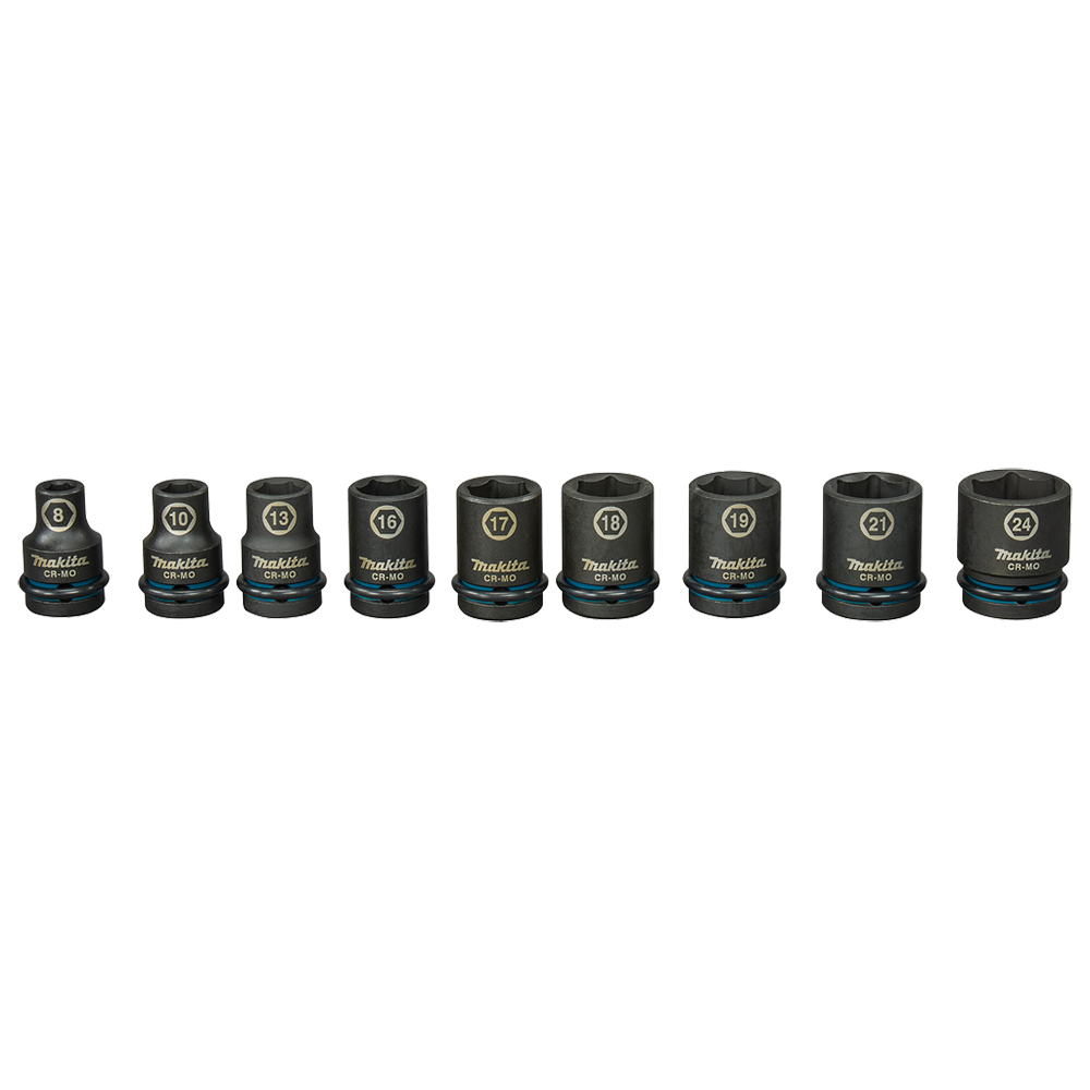 Набір ударних головок Impact Black 9 шт. (8,10,13,16,17,18,19,21,24 мм) (E-16564)