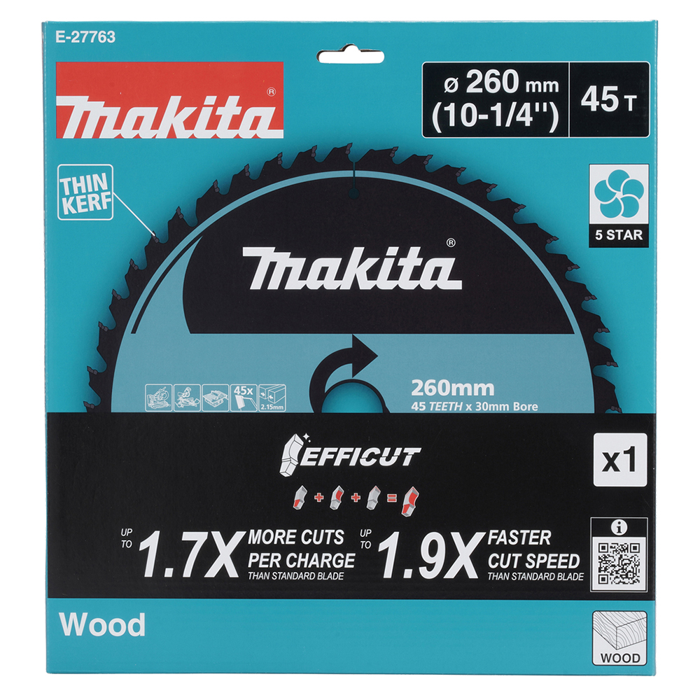 Пиляльний диск Efficut Makita: дерево 260x30 мм x 45 зубів (E-27763)