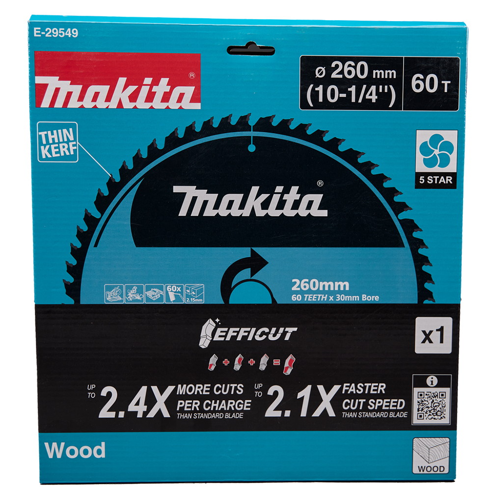 Пиляльний диск Efficut Makita: дерево 260x30 мм x 60 зубів (E-29549) Пиляльний диск Efficut Makita: дерево 260x30 мм x 60 зубів (E-29549)