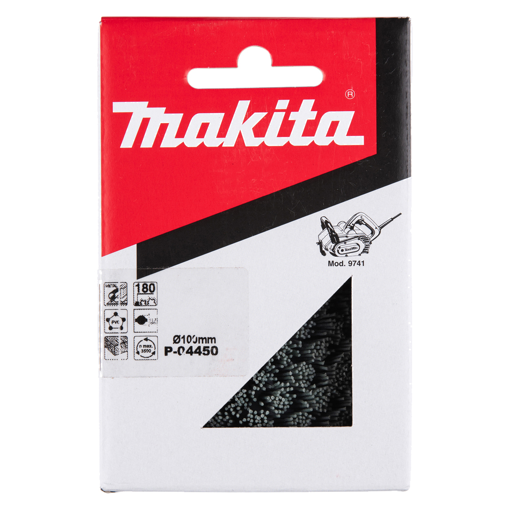 Абразивна нейлонова щітка Makita 100х120 мм К180: нержавіюча сталь, дерево, підготовка поверхні для фарбування, структурування деревини (P-04450)