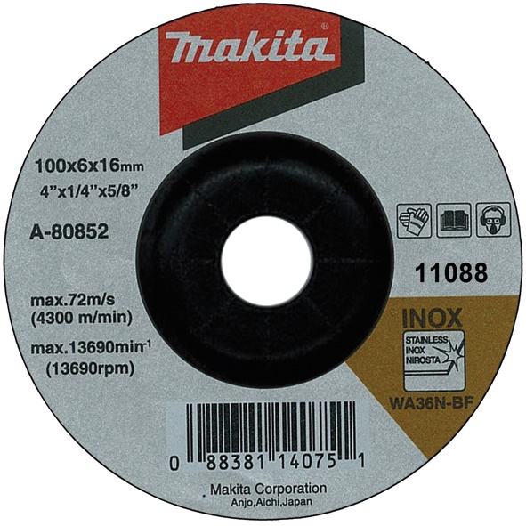 Шліфувальний диск для нержавіючої сталі  Makita 150x6x22,23 INOX Makita (A-80846)