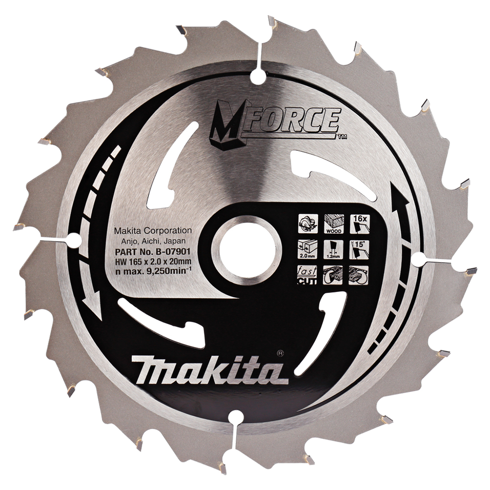Пиляльний диск Makita MForce: дерево 165 мм 16 зубів (B-07901) Пиляльний диск Makita MForce: дерево 165 мм 16 зубів (B-07901)