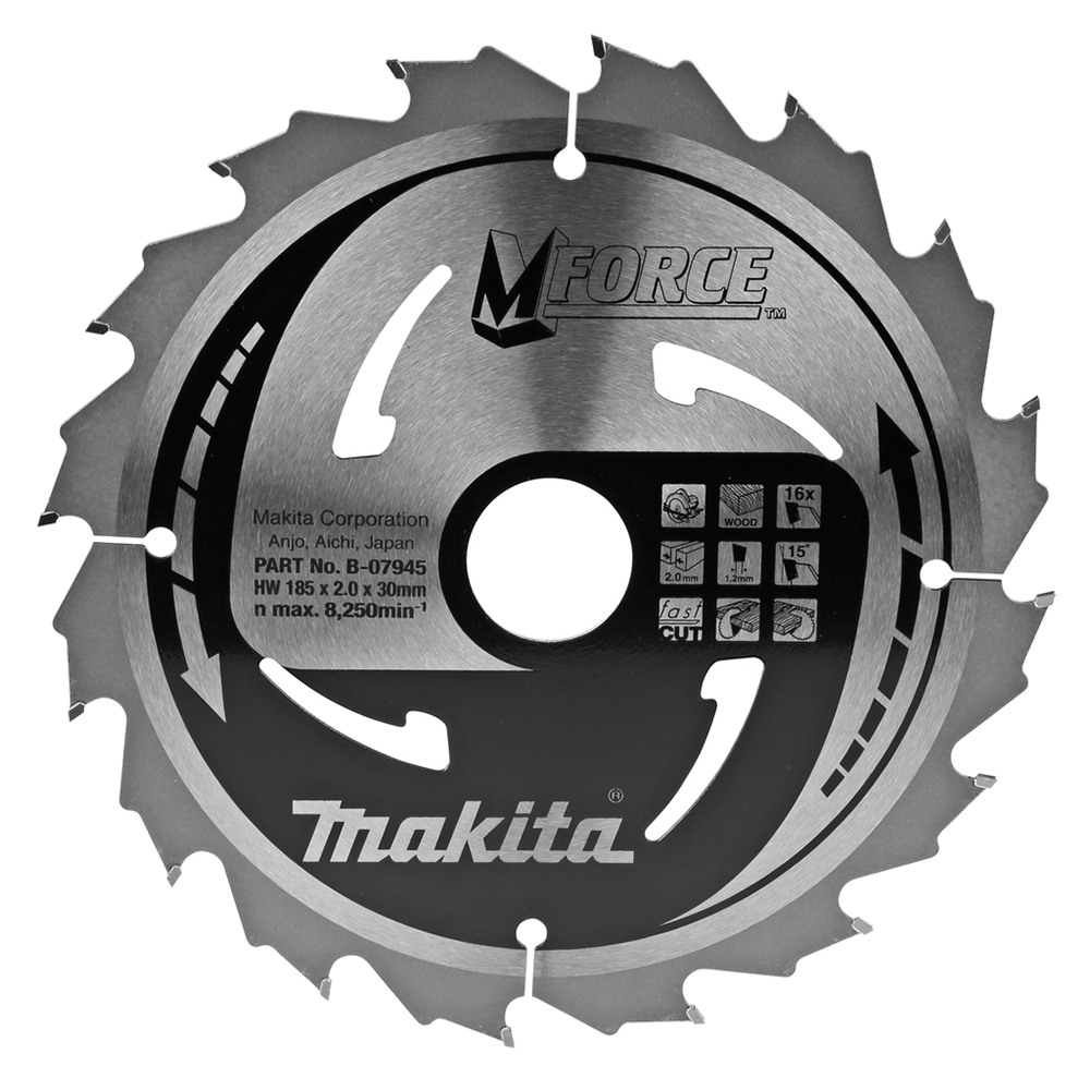 Пиляльний диск Makita MForce: дерево 185 мм 16 зубів (B-07945) Пиляльний диск Makita MForce: дерево 185 мм 16 зубів (B-07945)
