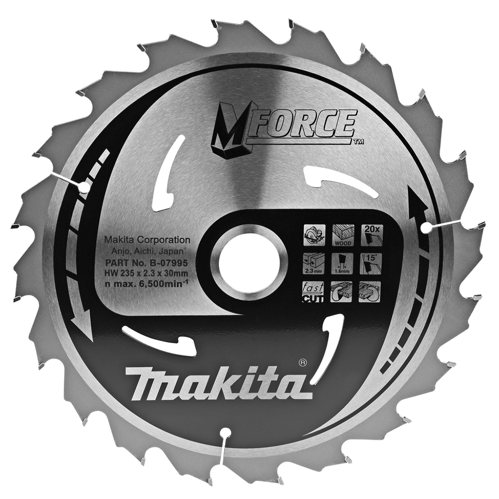 Пиляльний диск Makita MForce: дерево 235 мм 20 зубів (B-07995) Пиляльний диск Makita MForce: дерево 235 мм 20 зубів (B-07995)