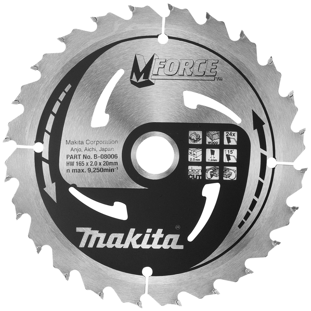 Пиляльний диск Makita MForce: дерево 165 мм 24 зуба (B-08006) Пиляльний диск Makita MForce: дерево 165 мм 24 зуба (B-08006)