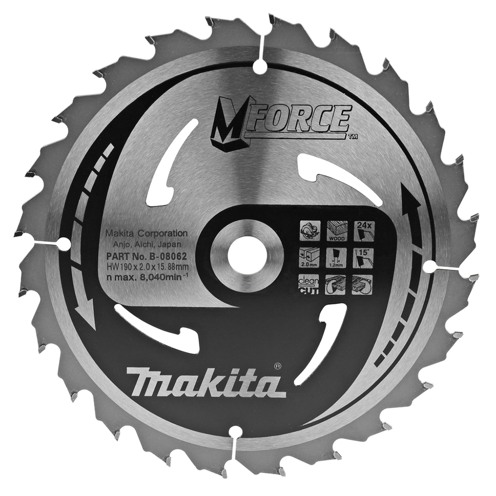 Пиляльний диск Makita MForce: дерево 190 мм 24 зуба (B-08062)
