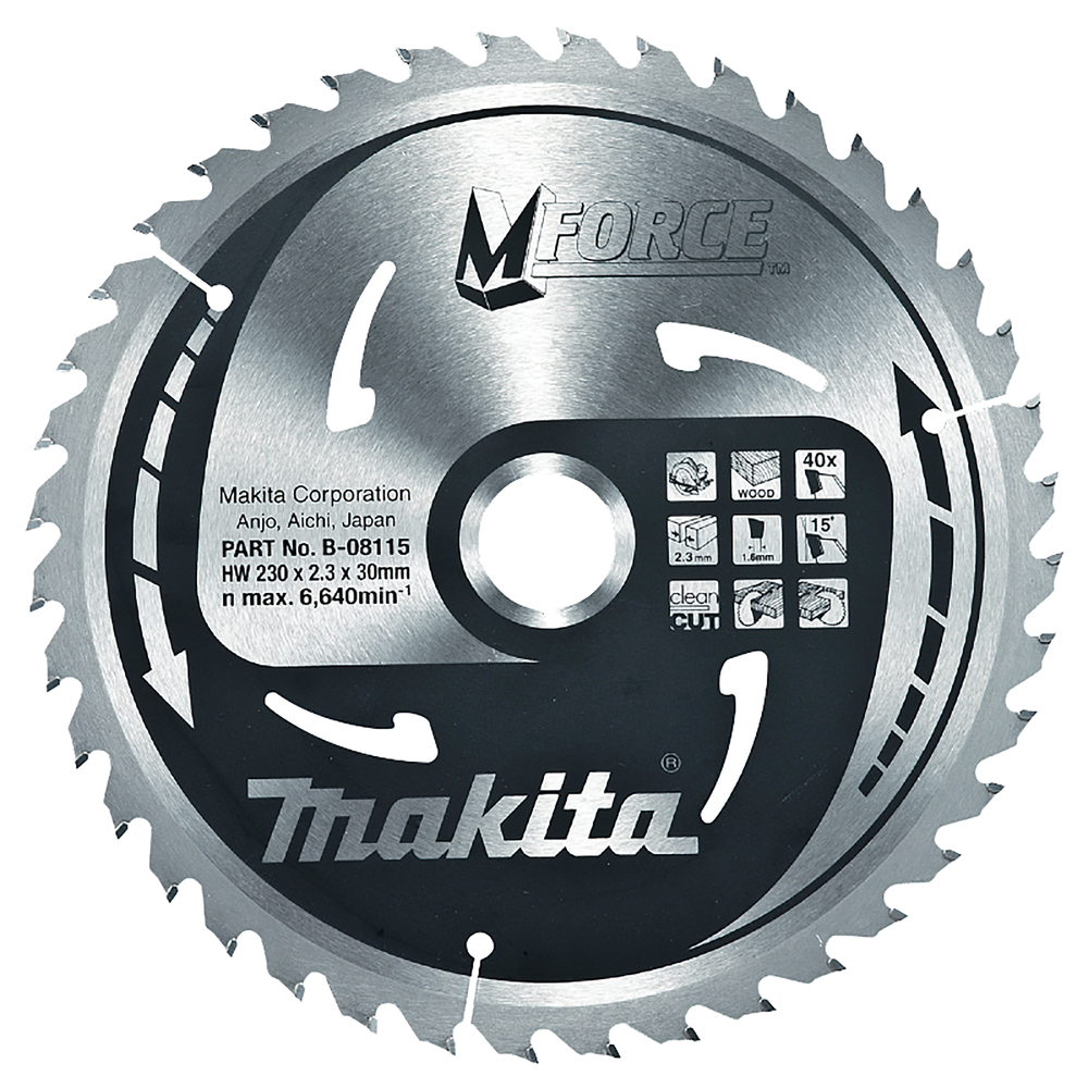 Пиляльний диск Makita MForce: дерево 230 мм 40 зуба (B-08115) Пиляльний диск Makita MForce: дерево 230 мм 40 зуба (B-08115)