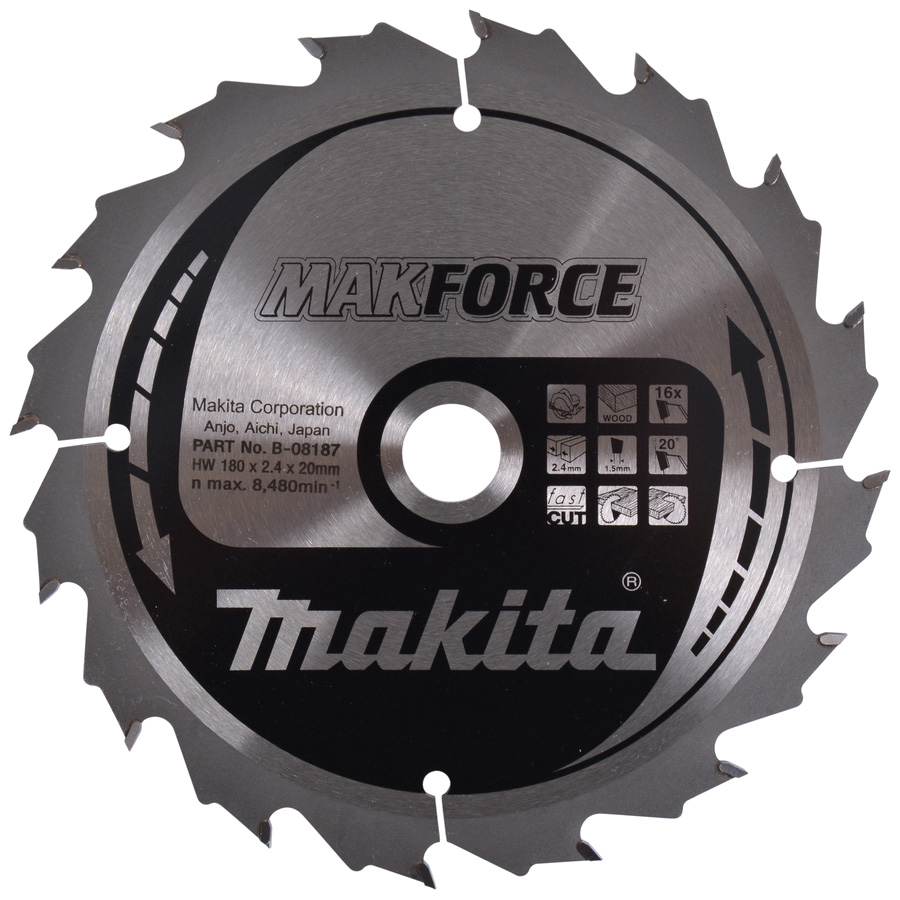 Пиляльний диск Makita MAKForce: дерево 180 мм 16 зубів (B-08187) Пиляльний диск Makita MAKForce: дерево 180 мм 16 зубів (B-08187)