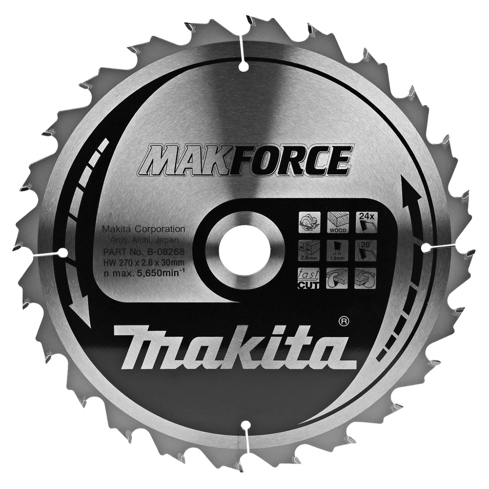 Пиляльний диск Makita MAKForce: дерево 270 мм 24 зуба (B-08268) Пиляльний диск Makita MAKForce: дерево 270 мм 24 зуба (B-08268)