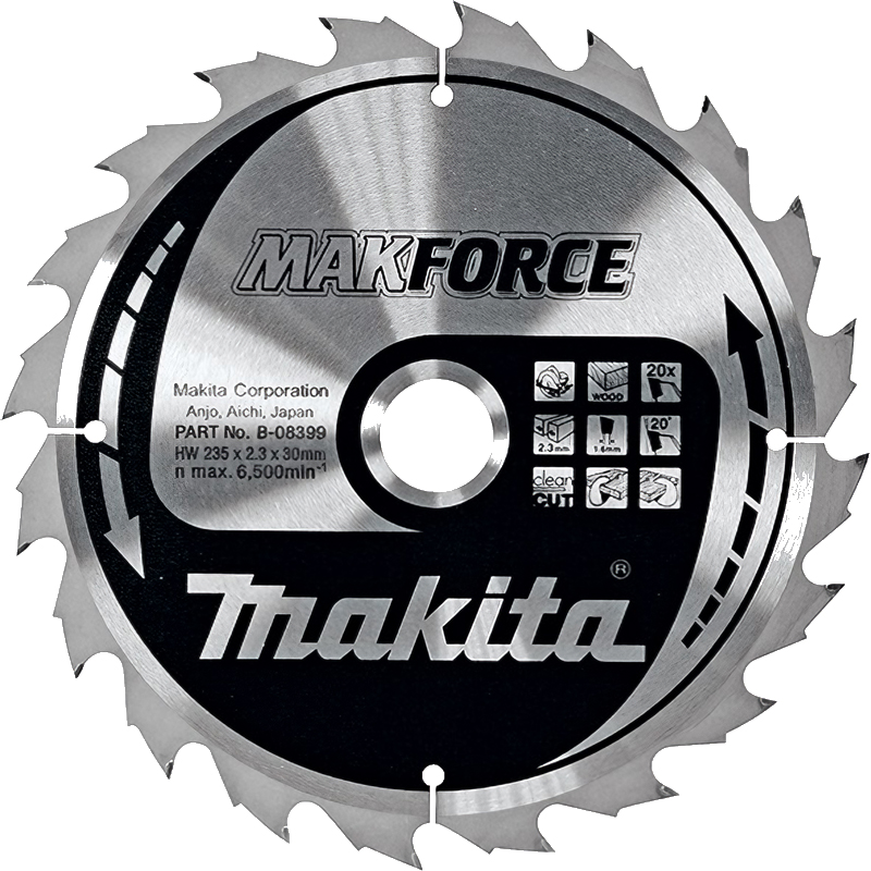 Пиляльний диск Makita MAKForce: дерево 235 мм 20 зубів (B-08399) Пиляльний диск Makita MAKForce: дерево 235 мм 20 зубів (B-08399)