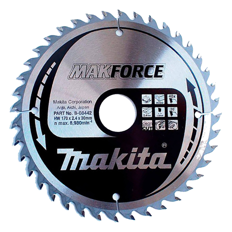 Пиляльний диск Makita MAKForce: дерево 170 мм 40 зубів (B-08442) Пиляльний диск Makita MAKForce: дерево 170 мм 40 зубів (B-08442)