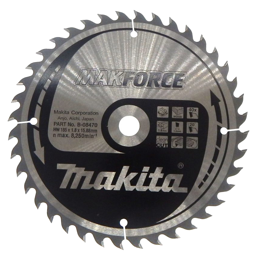 Пиляльний диск Makita MAKForce: дерево 185 мм 40 зубів (B-08470) Пиляльний диск Makita MAKForce: дерево 185 мм 40 зубів (B-08470)