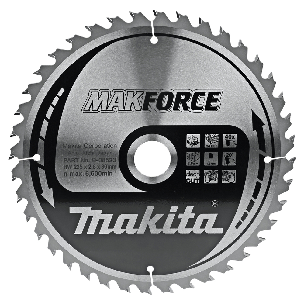 Пиляльний диск Makita MAKForce: дерево 235 мм 40 зубів (B-08523) Пиляльний диск Makita MAKForce: дерево 235 мм 40 зубів (B-08523)
