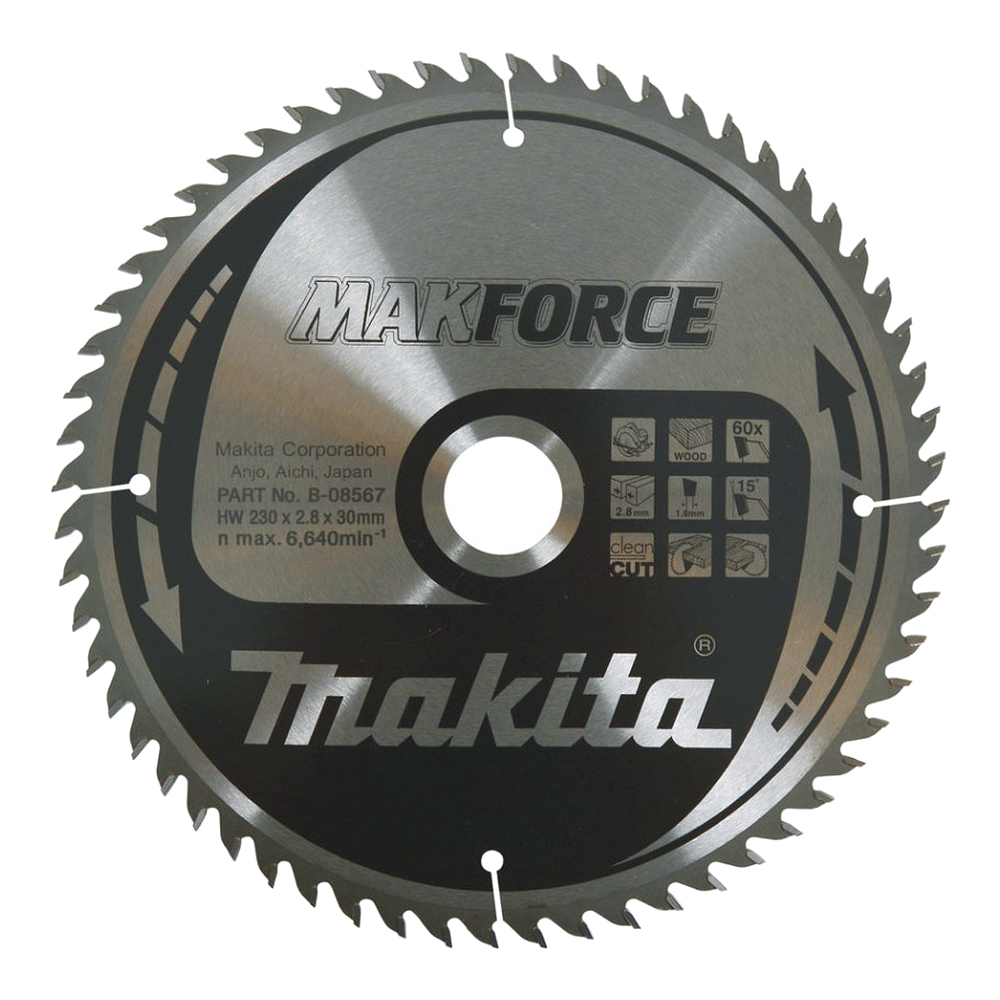 Пиляльний диск Makita MAKForce: дерево 230 мм 60 зубів (B-08567) Пиляльний диск Makita MAKForce: дерево 230 мм 60 зубів (B-08567)