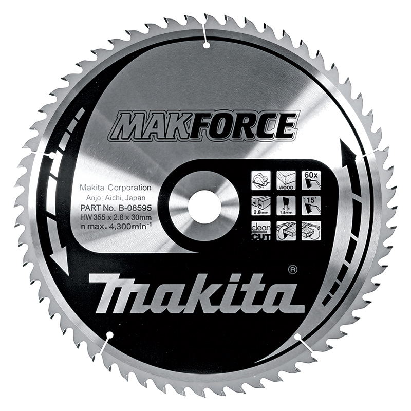 Пиляльний диск Makita MAKForce: дерево 355 мм 60 зубів (B-08595) Пиляльний диск Makita MAKForce: дерево 355 мм 60 зубів (B-08595)