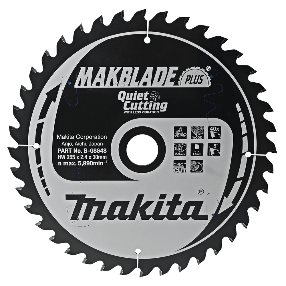 Пиляльний диск Makita MAKBlade Plus: дерево 255 мм 40 зубів (B-08648) Пиляльний диск Makita MAKBlade Plus: дерево 255 мм 40 зубів (B-08648)