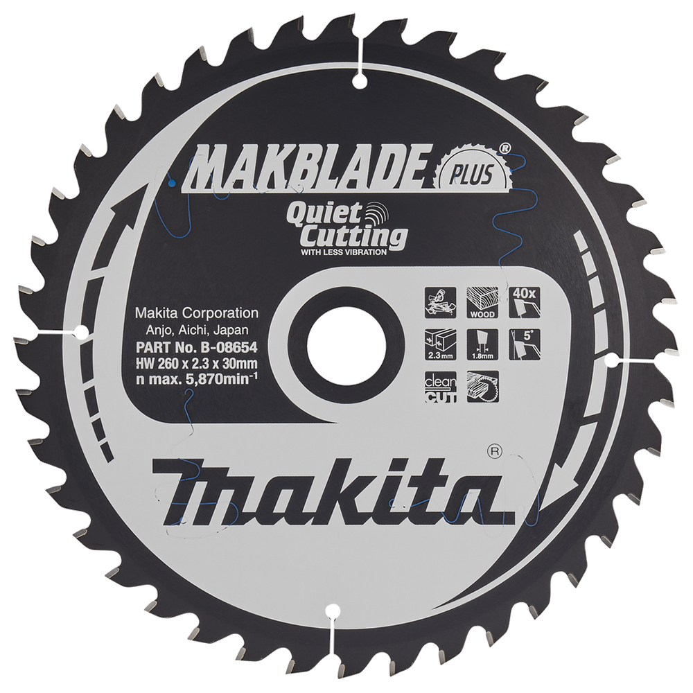 Пиляльний диск Makita MAKBlade Plus: дерево 260 мм 40 зубів (B-08654) Пиляльний диск Makita MAKBlade Plus: дерево 260 мм 40 зубів (B-08654)